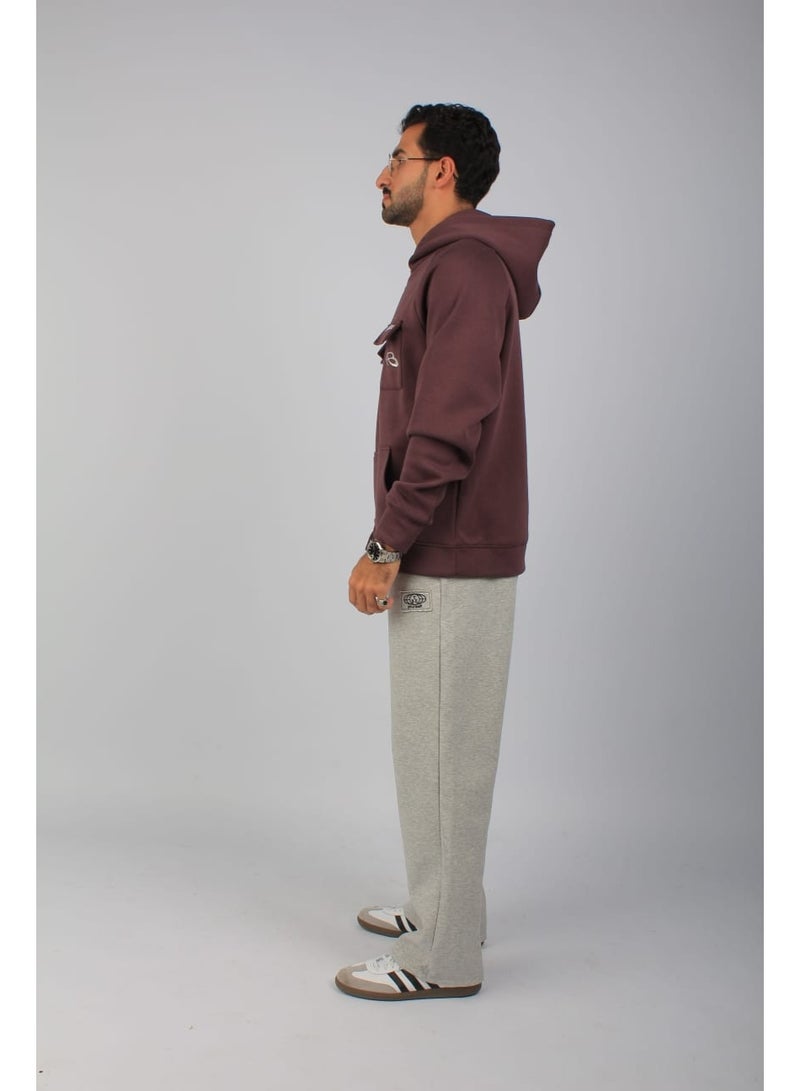 Red Planet A distinctive and elegant burgundy fleece hoodie with a finger hole. - Image 1